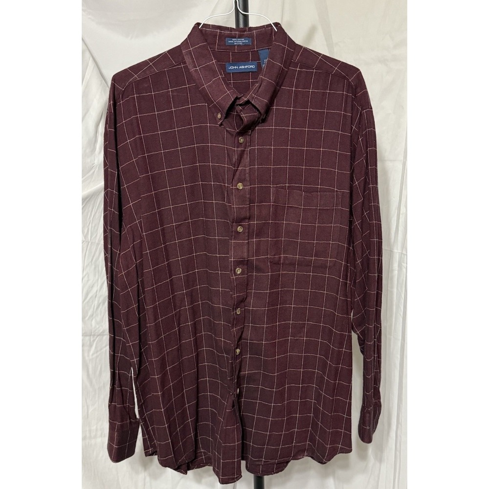 John Ashford Men's XXL Tall Long Sleeve Plaid Button Down Casual 100% Cotton